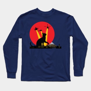 Funny Kitty Catzilla Japanese Sunset Cat Lovers to Halloween Long Sleeve T-Shirt